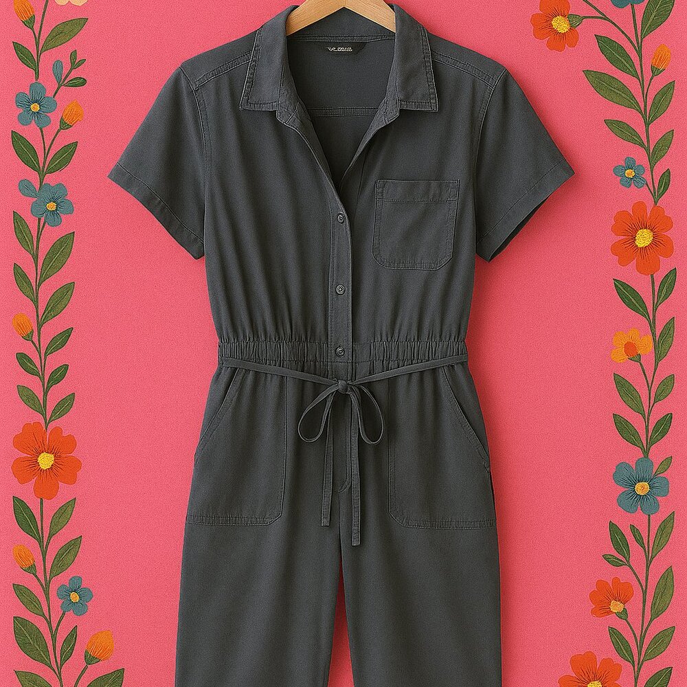 🌺 Eddie Bauer Dark Gray Belted Jumpsuit – Size 2XL Plus